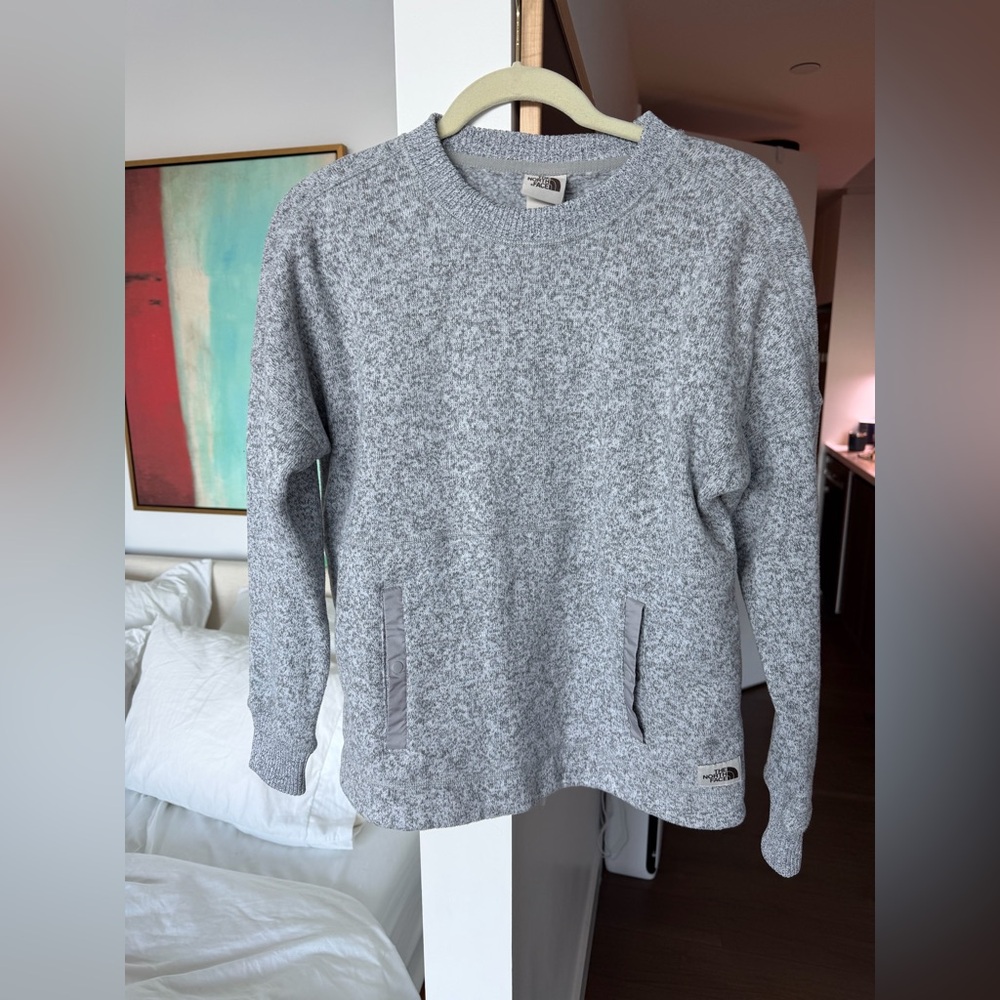 The North Face Heather Gray Crewneck Fleece with Pockets